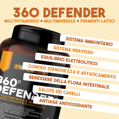 Multivitaminico Multiminerale con Probiotici, Vitamina B12, Acido Folico e Coenzima Q10 | 360° Defender Integratore Multivitaminico Completo con 14 Vitamine e 5 Sali Minerali