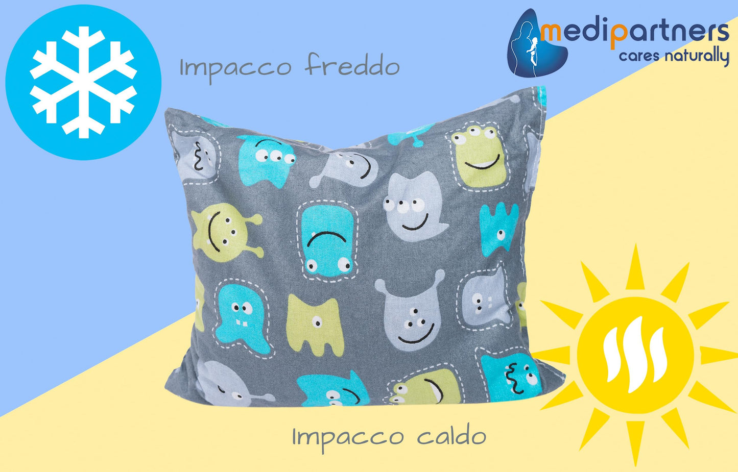 Medi Partners Cuscino termico con noccioli di ciliegia grande 500g rettangolare 20x25cm 100% cotone per terapia del freddo e del calore