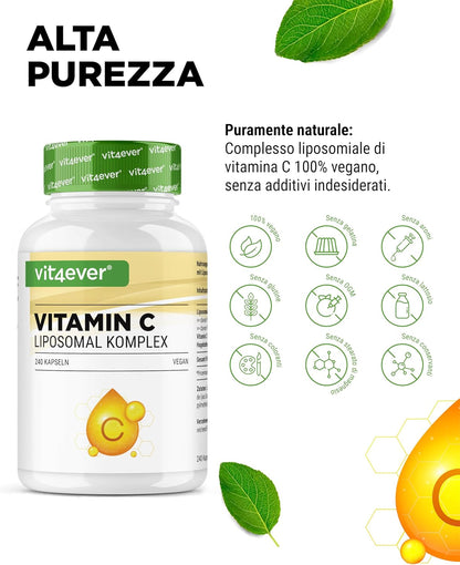 Vitamina C liposomiale - 240 capsule vegane - Premium: altamente dosata con 1000 mg di vitamina pura al giorno - Biodisponibilità particolarmente elevata