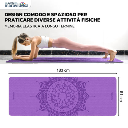 LA MENTE ES MARAVILLOSA - Tappetino per Yoga, Pilates, Fitness o Altri Sport, Tappetino Antiscivolo in TPE con Borsa a Tracolla, Tappetino da Allenamento 183 x 61 cm