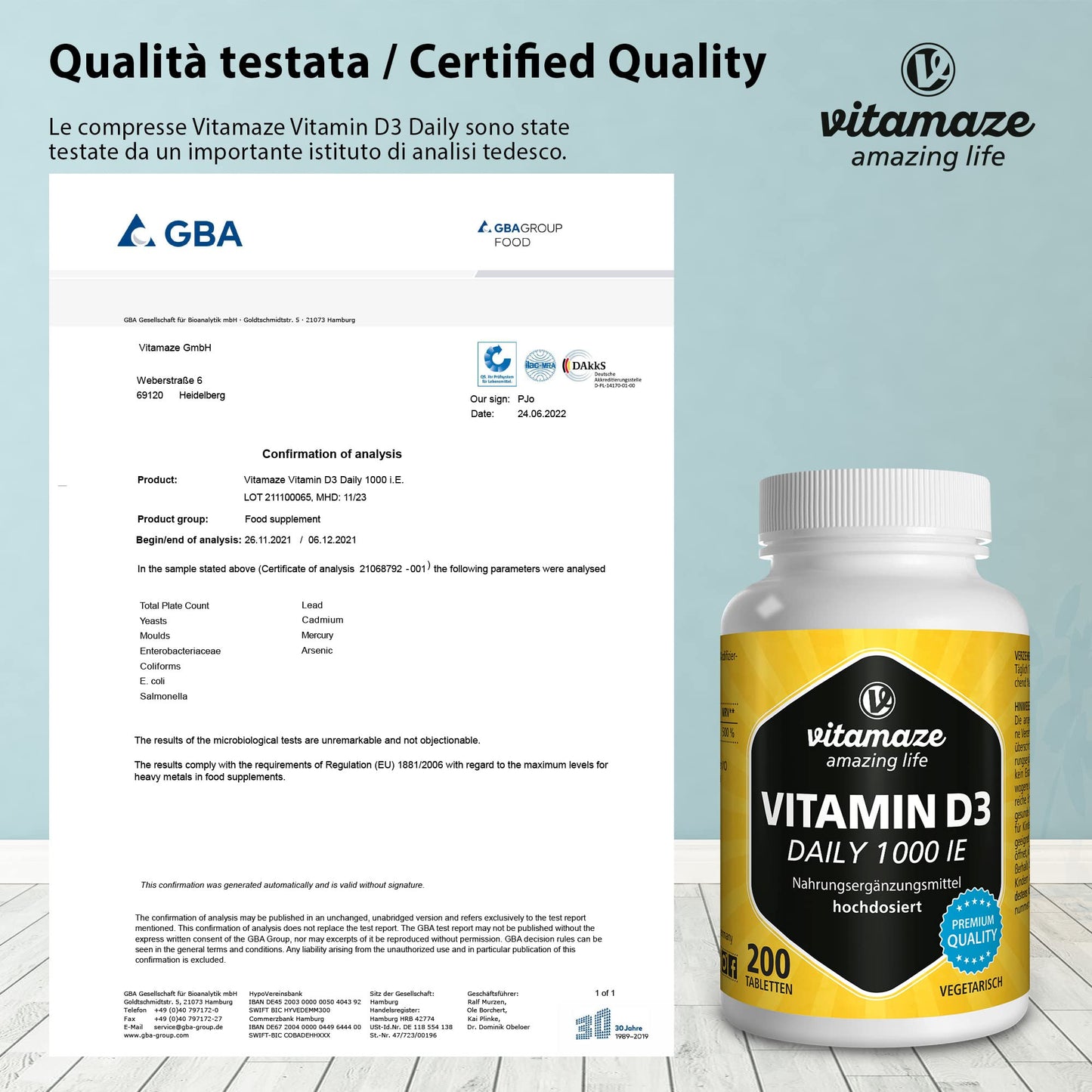 Vitamaze® Vitamina D3 240 compresse Alto dosaggio e vegetariana per più di 1 anno, 2000 UI, 50 mcg di colecalciferolo puro, integratore alimentare naturale senza additivi, Prodotto in Germania