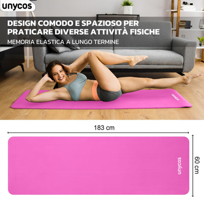 unycos - Tappetino Antiscivolo da Yoga, Pilates e Ginnastica Extra Spesso 10/15 mm, 183x60 cm, Materassino Fitness con Schiuma NBR Confortevole, Tracolla, Borsa ed E-Book di 50 Esercizi