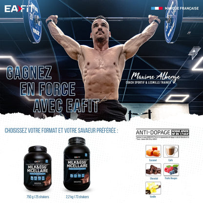 EAFIT Milk & Egg Micellar, latte Uovo Micellare, Proteine della Caseina, Proteine per il Bodybuilding, Mantenimento della Massa Muscolare, Assimilazione Lenta, Gusto Cioccolato, 2,2 kg