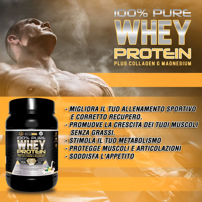 Healthy FUSION Whey protein 100% pura | Proteine whey + collagene + magnesio | Proteine del siero di latte isolate per lo sviluppo muscolare | Massa muscolare pulita | 1000 g (Cioccolato)