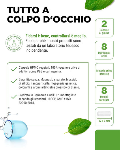 Complesso di acido ialuronico e collagene - 240 capsule - Premium: Con biotina bioattiva, selenio, zinco, vitamina C naturale da acerola e silicio da bambù