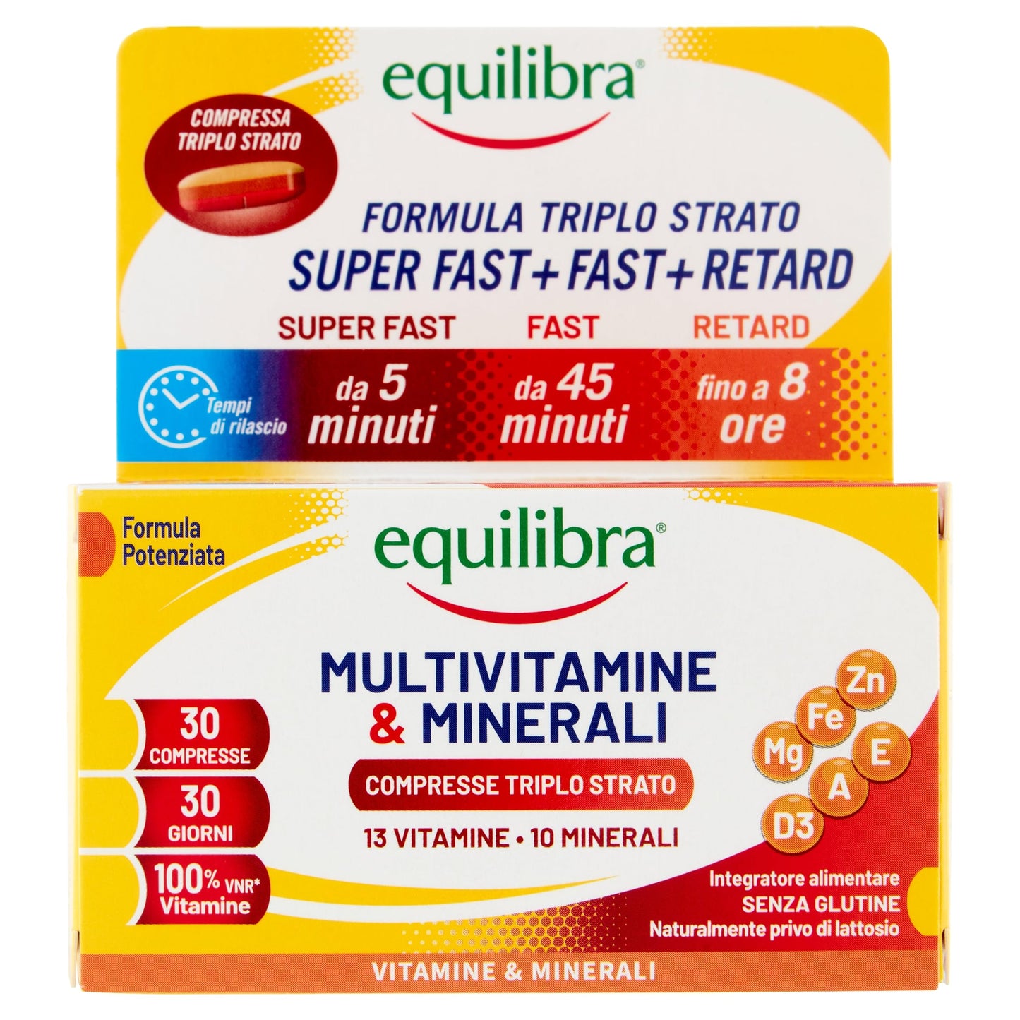 equilibra Integratori Alimentari, Multivitamine & Minerali, Formula Potenziata, per Energia, Sostegno, Mente, Metabolismo, 30 Compresse Triplo Strato a Rilascio Differenziato nel Tempo