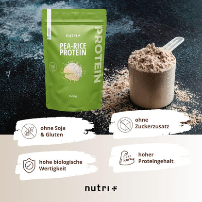 Proteine del Pisello + Riso neutre 1 kg - Proteina vegana in Polvere senza Soia, Zucchero, Lattosio o Edulcorante, Sucralosio - Natural Protein 1000 g - 77% Contenuto proteico