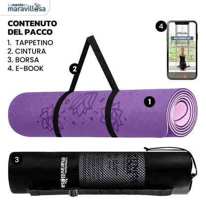 LA MENTE ES MARAVILLOSA - Tappetino per Yoga, Pilates, Fitness o Altri Sport, Tappetino Antiscivolo in TPE con Borsa a Tracolla, Tappetino da Allenamento 183 x 61 cm