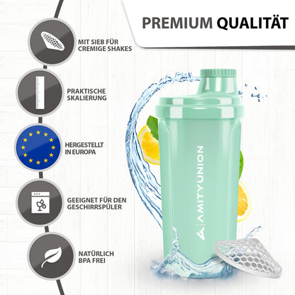 AMITYUNION Shaker per proteine 500 ml Heaven a prova di perdite, senza BPA con setaccio cliccabile e scala per frullati cremosi di siero di latte, shaker per proteine, originale in Rosa