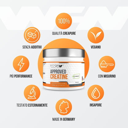 WFN Approved Creatine - Creapure - Neutro - 500 g - Creatina monoidrato - Polvere - Vegano - 146 porzioni - Prodotto in Germania - Testato in laboratorio esterno