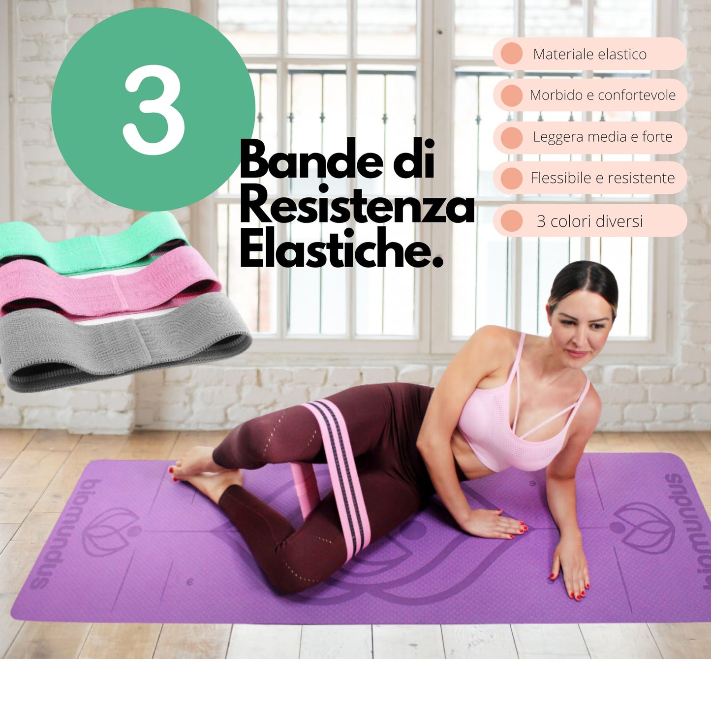 biomundus tappetino yoga antiscivolo + cinghia per lo Yoga + linee di posizione+ borsa tappetino fitness pieghevole tappetino palestra casa tappeto yoga mat