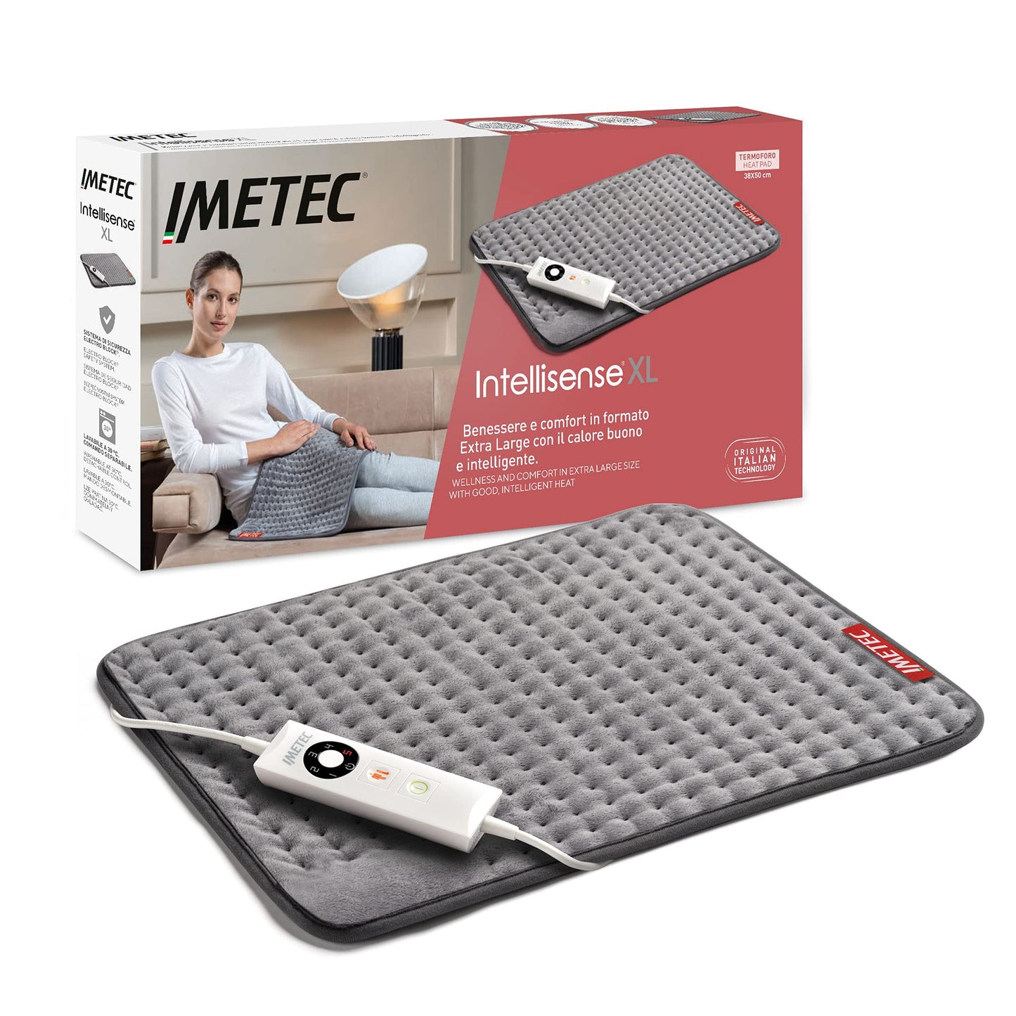 Imetec Intellisense Comfort, Termoforo multiuso, Cuscino termico, Per schiena e addome, Tasca per mani, Rapido riscaldamento, Tessuto anallergico, 5 temperature, Electro block di sicurezza, Lavabile