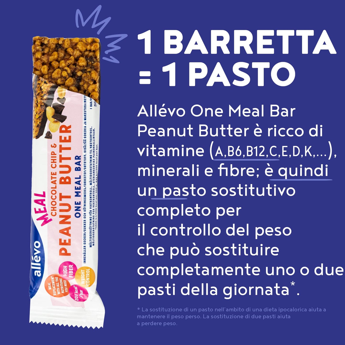 Barretta One Meal Allevo | Caramello Mou | Pasto Sostitutivo Sano e Gustoso | Barrette Energetiche Sostituto Pasto per il Controllo del Peso | Alpha Foods