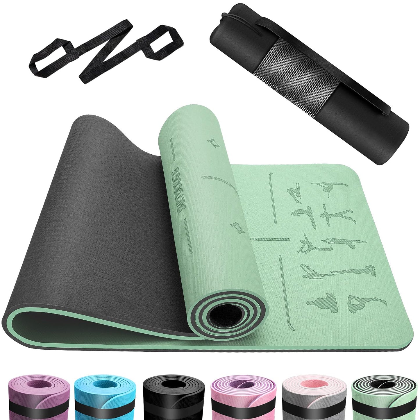 OUTDOUSE Tappetino Yoga,Tappetino Palestra TPE,Tappetino Yoga Antiscivolo,Tappetino Pilates,Tappeto Yoga,per Palestra,Pilates,Yoga,Fitness,Sport,Yoga Mat con Tracolla e Borsa di Stoccaggio,183x61cm