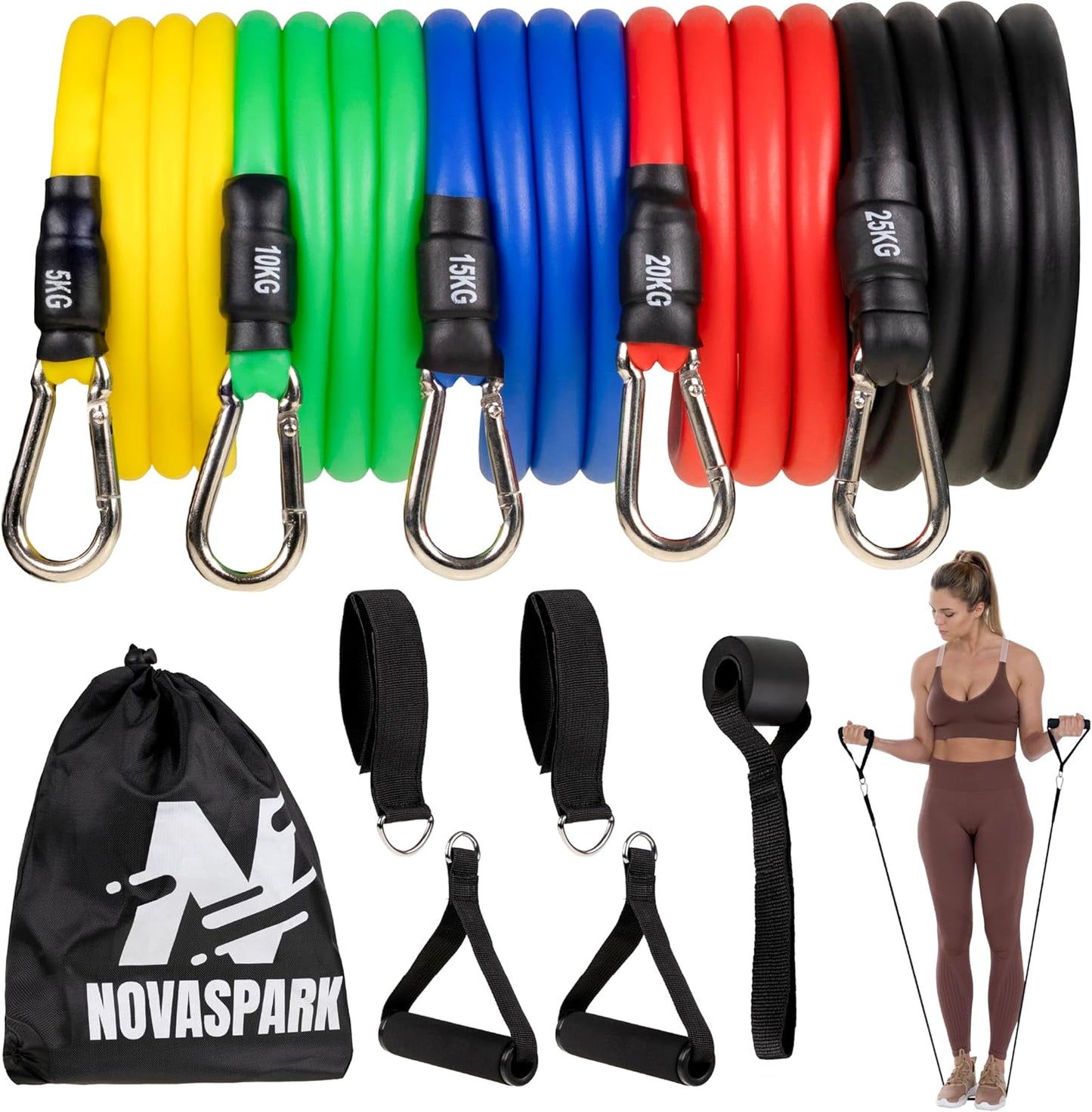 Set 5 Elastici Palestra Con Cinghie Di Ancoraggio, Allenamento Di Forza Professionale, Pilates, Yoga. Attrezzi Palestra Casa