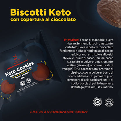 Daily Endurance - 24 Biscotti Keto Senza Zucchero Chetogenici | 540g - 0,7g Carboidrati - Ghiaccioli al Cioccolato | Spuntini | Proteiche Cibo Low Carb & Paleo