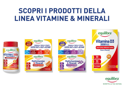 equilibra Integratori Alimentari, Vitamina C 500 mg, Integratore per la Normale Funzione del Sistema Immunitario, Riduce Stanchezza e Affaticamento, Aroma Arancia, 60 Compresse Masticabili