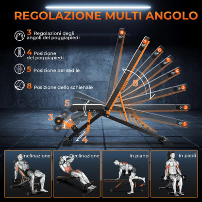 Bonvork - Panca per pesi regolabile da 408,2 kg, pieghevole, con acciaio resistente da 80 x 40 mm, per palestra domestica, panca da allenamento con declino della forza inclinata, per esercizi di tutto