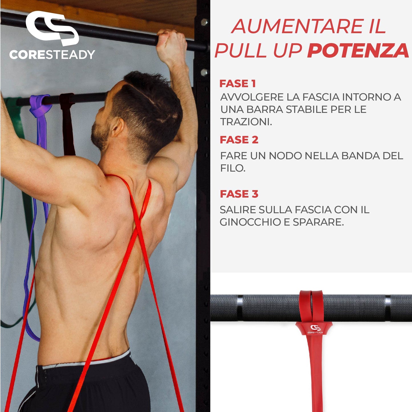 Coresteady Elastico Trazioni I Elastico Fitness per Trazioni alla Sbarra Assistite I Elastici per Palestra I Powerlifiting & Calisthenics I Allenamento per Uomini e Donne