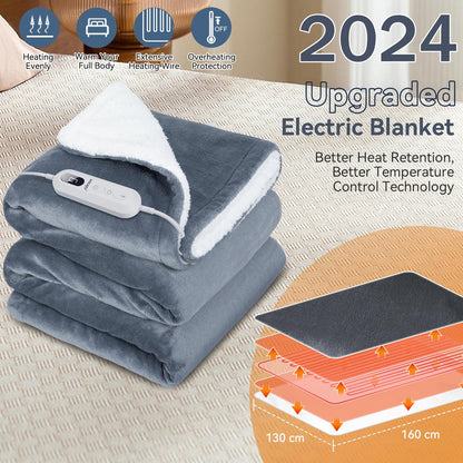 Olycism Coperta Riscaldante Elettrica 160 x 130 cm Coperta Elettrica Singola 9 livelli di calore & Timer di spegnimento automatico fino a 9 ore Display a LED Lavabile per divano casa ufficio Blu Navy