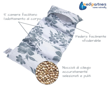 Medi Partners Cuscino Termico noccioli ciliegio 60x20cm 800g 100% Cotone 5 Camere Grande Terapia del freddo Federa sfoderabile (Stelle)