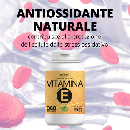 Vitamina E, 360 compresse | Prodotto in Italia, alto dosaggio | Vitamina E pura, massimo dosaggio consentito dalla normativa Italiana | Agocap, integratore vitamina e, tocoferolo puro