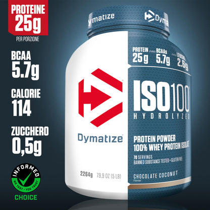 Dymatize ISO 100 Hydrolyzed Gourmet Chocolate 932g - Proteine del siero di latte idrolizzate e isolate in polvere