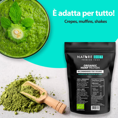 Nature Diet - Proteine di canapa biologiche 1000g | Vegano | Proteine in polvere | A base vegetale