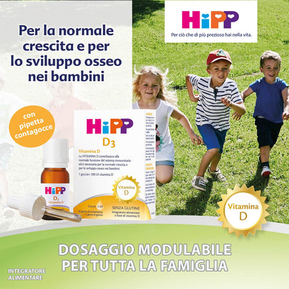 HiPP- HiPP D3, Vitamina D3, Integratore Alimentare, Bambini, in Gocce, Flacone 5 ml, con Pratica Pipetta Contagocce, Senza Glutine