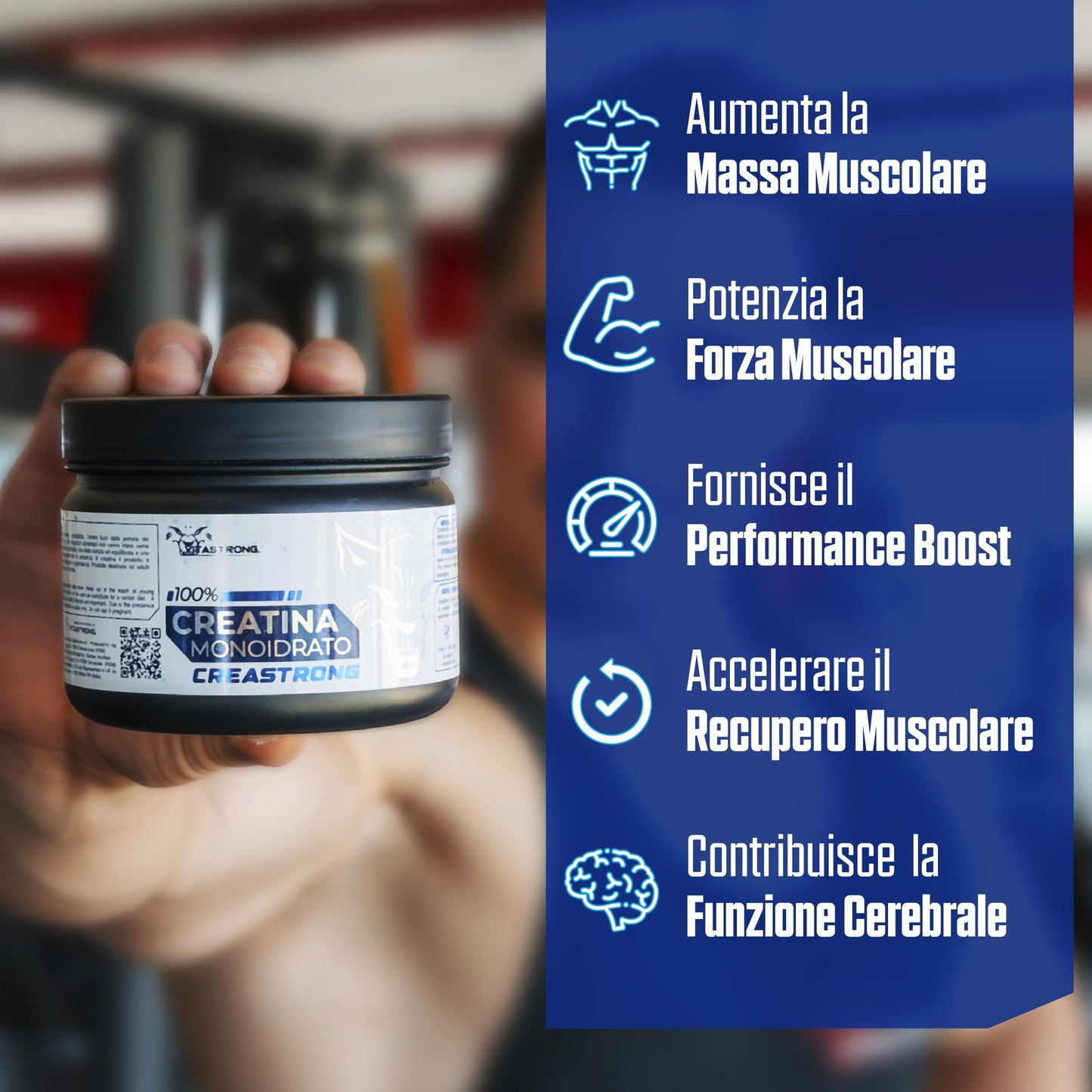 Creatina Monoidrata 100% PURA Creastrong® - Marchio Registrato di Vitastrong, Creatina in Polvere, Creatina Monoidrata Polvere - Creatina Monoidrato, Creatina Polvere ad Alto Dosaggio, Made in Italy