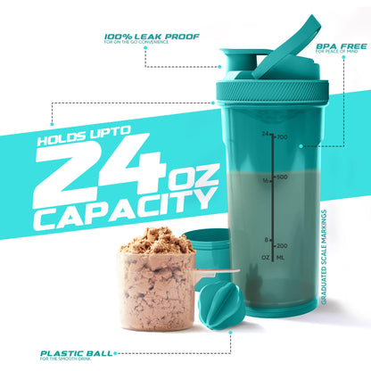 KICHLY 2 Pacco Bottiglia Shaker per Proteine Classico con Shaker Ball (700 ml) e Contenitore per Conservare Gli Integratori – Perfetto Compagno di Palestra (Nero)