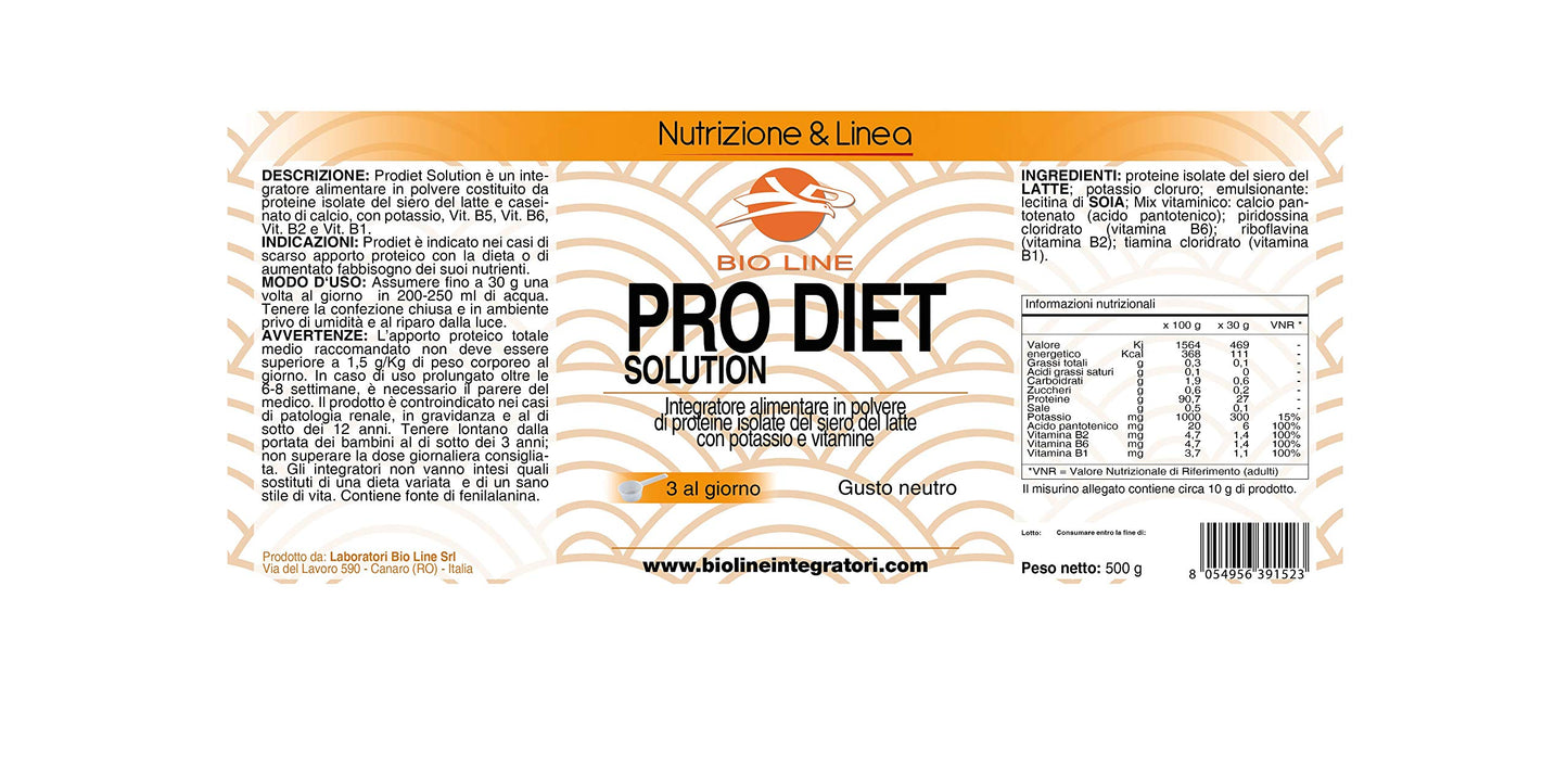 PRODIET - Integratore alimentare di proteine isolate del siero del latte e calcio caseinato con potassio e vitamine, 500 g (Gusto Vaniglia, 500 grammi)