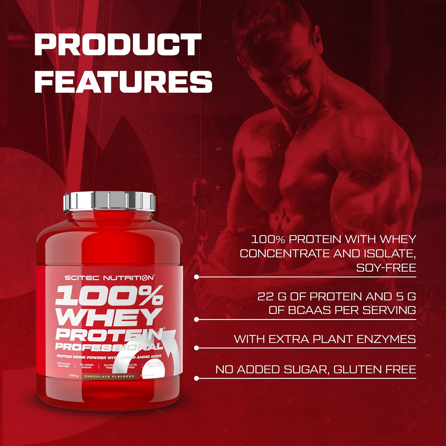 Scitec Nutrition 100% Whey Protein Professional - Potenziato con aminoacidi extra ed enzimi digestivi - Senza glutine - Senza olio di palma, 2.35 kg, Cioccolato