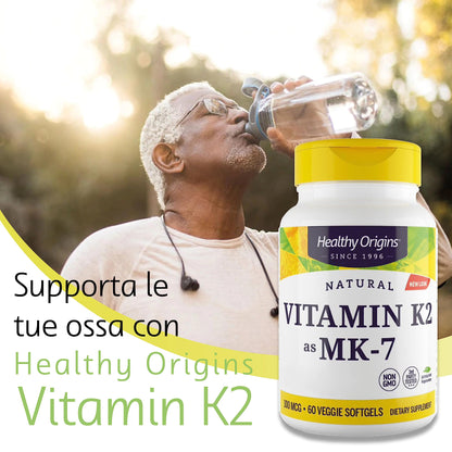 Healthy Origins, Vitamina K2 come MK7, 100mcg per dose giornaliera, 180 Capsule, Testato in Laboratorio, Altamente Dosato, Senza Glutine, Senza Soia, non OGM, Vitamina K