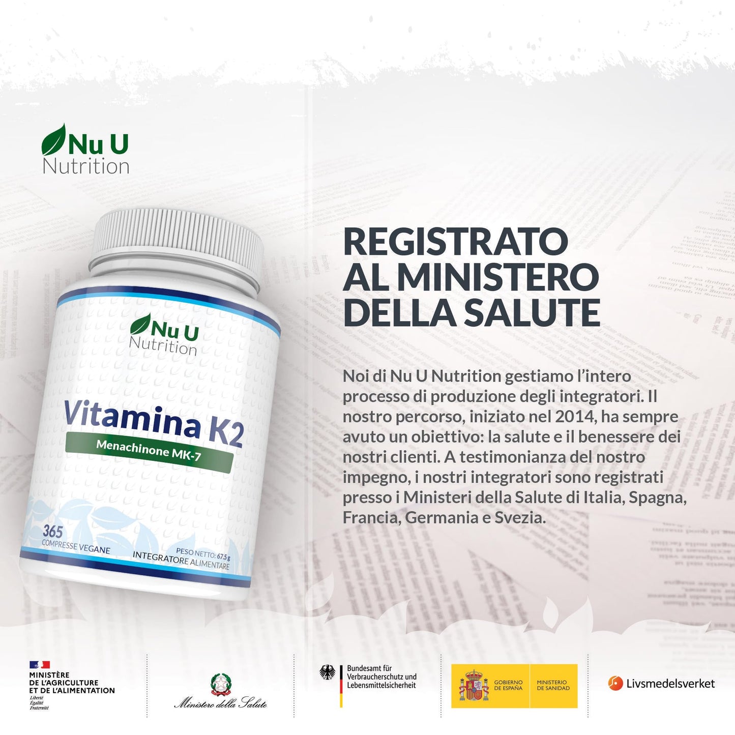 Vitamina K2 MK7 200mcg - 365 Compresse Vegane - 1 Anno di Scorta - Vit K2 Menachinone MK-7 - Nu U Nutrition