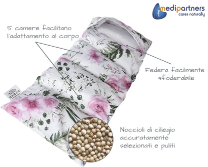 Medi Partners Cuscino Termico noccioli ciliegio 60x20cm 800g 100% Cotone 5 Camere Grande Terapia del freddo Federa sfoderabile (Stelle)