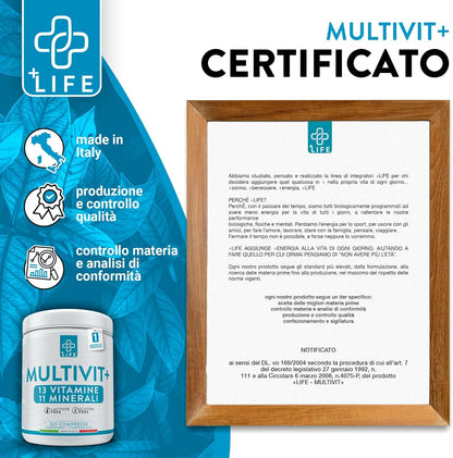 Multivitaminico Completo Con Minerali Piulife® 365 Compresse Con 24 Vitamine E Minerali, Integratore Multivitaminico Donna Uomo Bambini, Difese Immunitarie Adulti, Energia Integratori Stanchezza