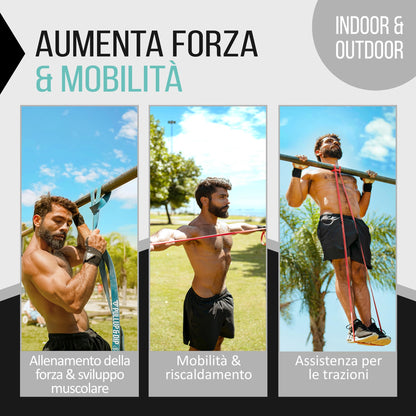 PULLUP & DIP Elastico Fitness per Trazioni, Bande Elastici Fitness con Borsa, Gancio Porta (per Set) e Guida Esercizi, Bande Elastiche di Resistenza, Resistance Bands per Calisthenics, Freeletics