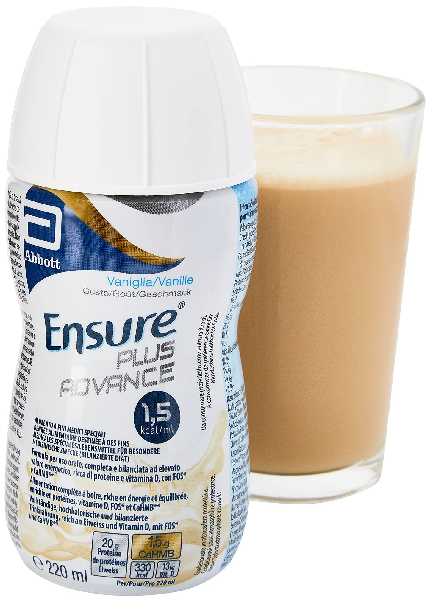 Ensure Plus Advance Supplemento Nutrizionale Ipercalorico ed Iperproteico |Formato bevanda| Alimento a fini medici speciali iperproteico| Confezione 4x220ml Gusto Cioccolato