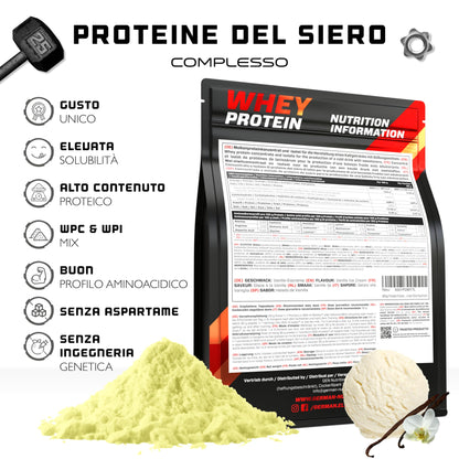 Whey Proteine Complesso - 1000 g (Gelato alla vaniglia) - Con contenuto isolato - Proteine in polvere solubili istantanee con BCAA ed EAA - German Elite Nutrition