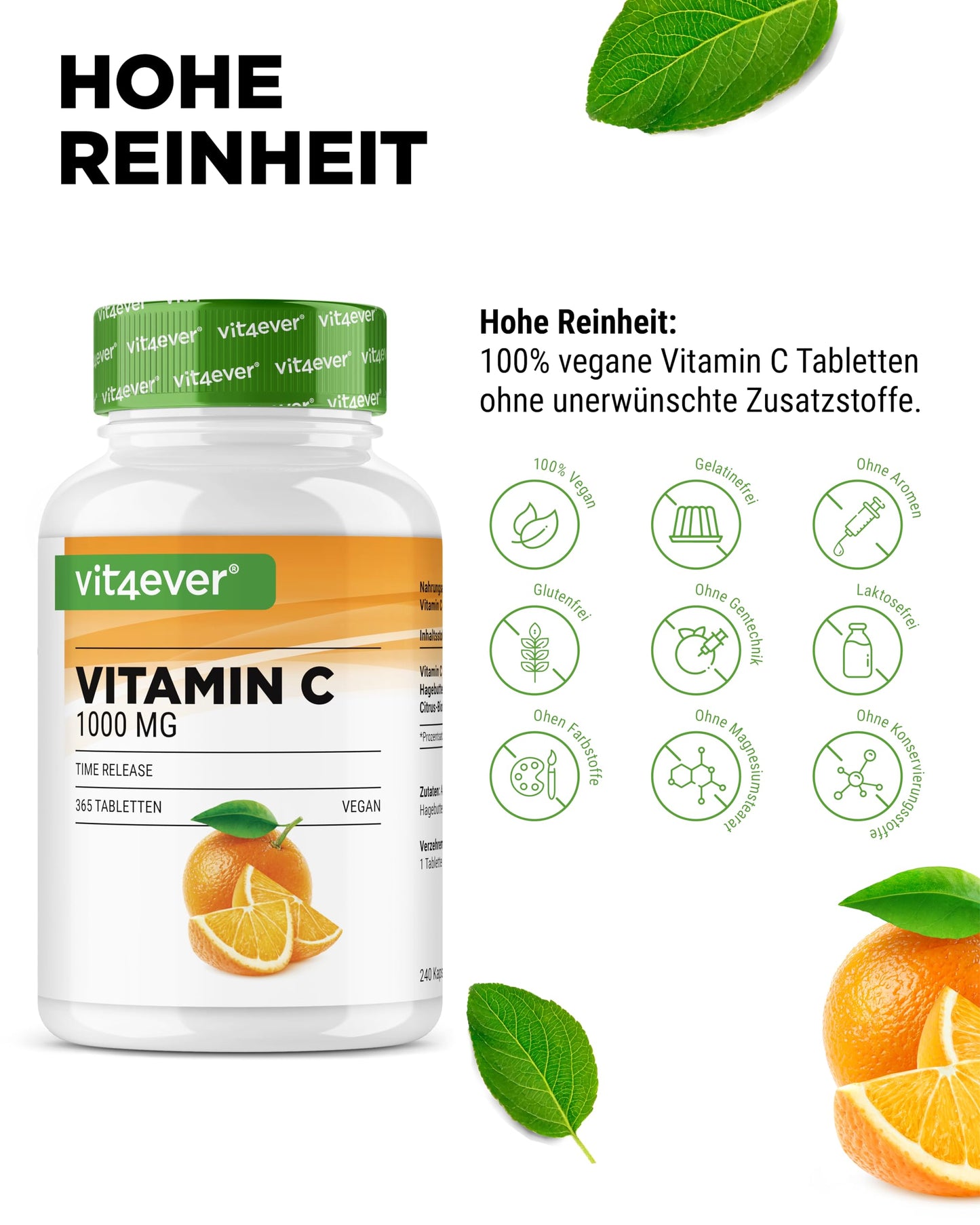 Vitamina C 1000mg - 365 compresse in un anno di fornitura - Effetto Rilasciato nel Tempo - Vitamina C + Estratto di Rosa Canina + Bioflavonoidi di Agrumi - Vegan - Altamente Dosato