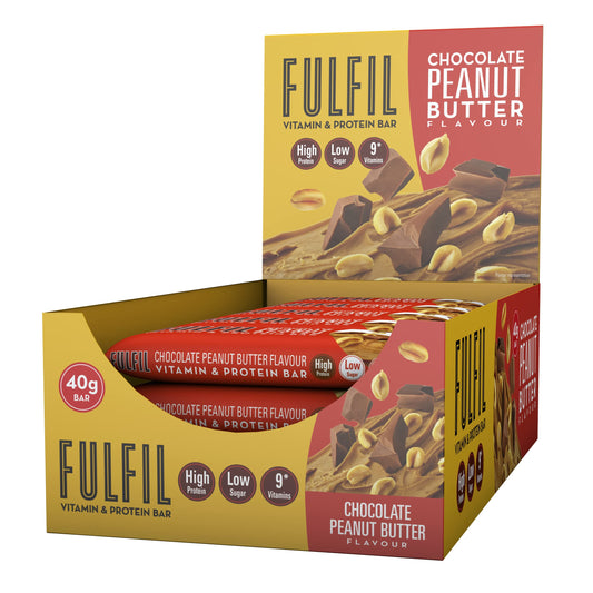 Fulfil Barrette vitaminiche e proteiche (15 barrette da 40 g) - Gusto cioccolato al burro di arachidi - 15 g di proteine ad alto contenuto proteico, 9 vitamine, basso contenuto di zucchero