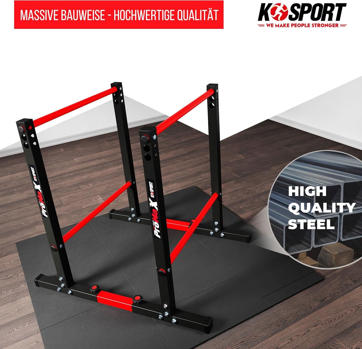 K-Sport: Parallele calisthenics Dip bar con una capacità di carico fino a 290kg I Attrezzi fitness professionali per la casa, E-Book incluso