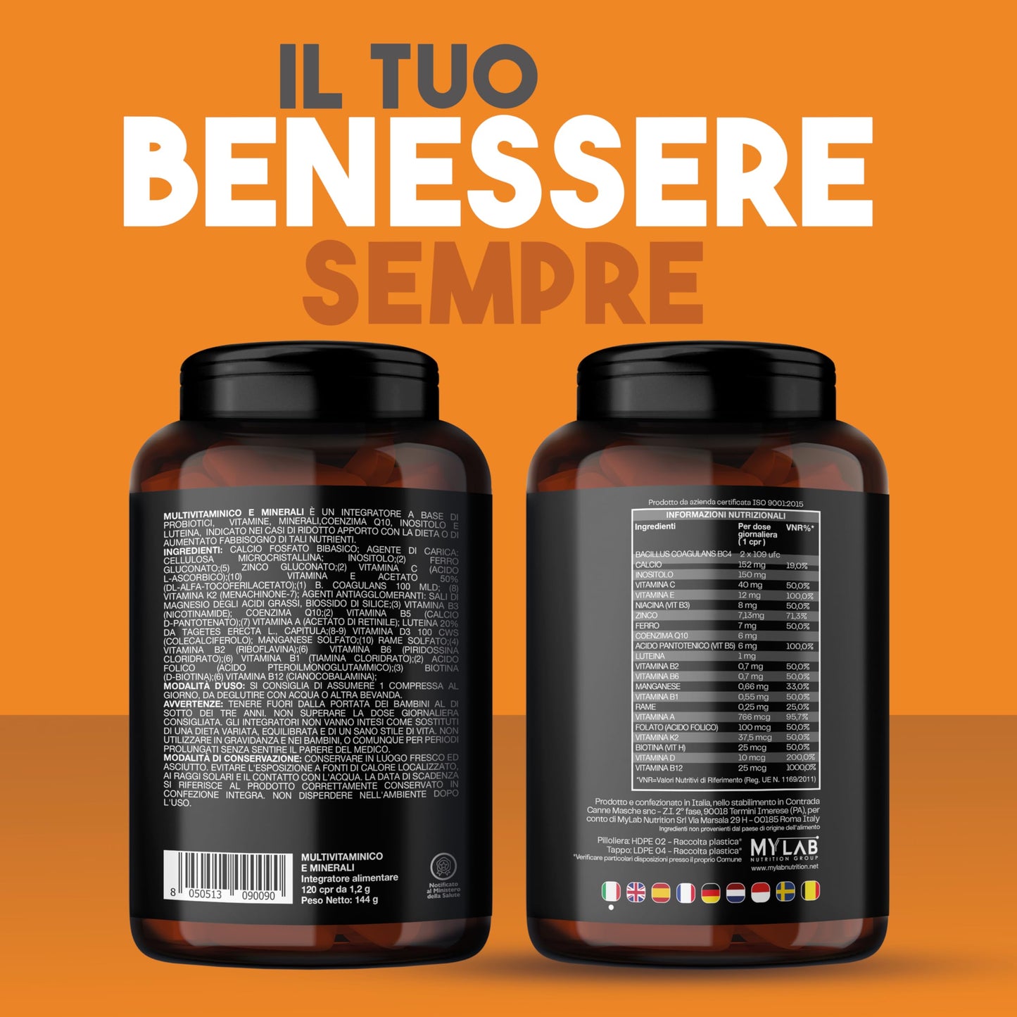 Multivitaminico Multiminerale con Probiotici, Vitamina B12, Acido Folico e Coenzima Q10 | 360° Defender Integratore Multivitaminico Completo con 14 Vitamine e 5 Sali Minerali