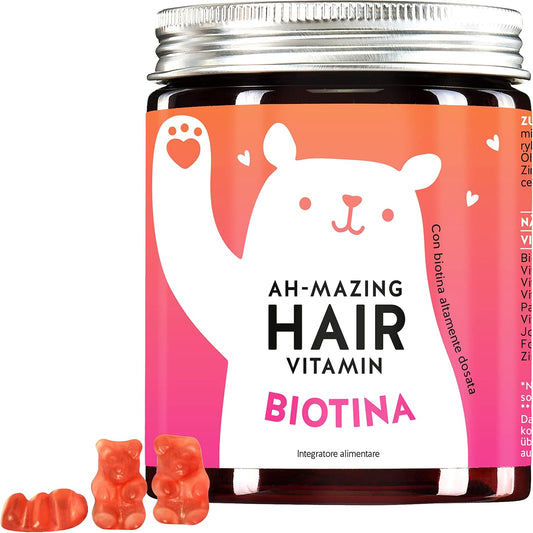 Caramelle Gommose Biotina - 5000 μg di Biotina - Altamente Dosata - Integratore per Capelli - Crescita Capelli - Vitamine per Capelli - Zinco - 60 Gummies - 2 Mesi - Bears with Benefits