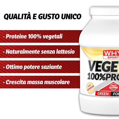 WHY SPORT VEGETAL 100% PROTEIN - Proteine Vegetali - Proteine in Polvere – Proteine del Pisello e del Riso - Gusto Cacao - 750 gr