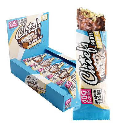 Chiefs® Protein Bar con 20g di proteine e 211kcal • Barretta proteica a basso contenuto di zucchero con molte proteine • 12 x 55g (Crispy Cookie)