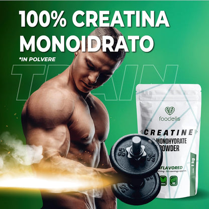 Creatina Monoidrata Micronizzata in polvere 100% - 1 kg / 1000g - Insapore - Aumento delle prestazioni fisiche e della forza muscolare - Incluye dosatore - Altamente solubile - FOODELIS®