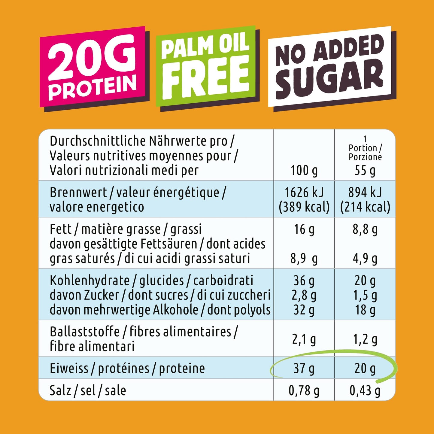 Chiefs® Protein Bar con 20g di proteine e 211kcal • Barretta proteica a basso contenuto di zucchero con molte proteine • 12 x 55g (Crispy Cookie)