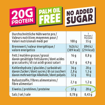 Chiefs® Protein Bar con 20g di proteine e 211kcal • Barretta proteica a basso contenuto di zucchero con molte proteine • 12 x 55g (Crispy Cookie)